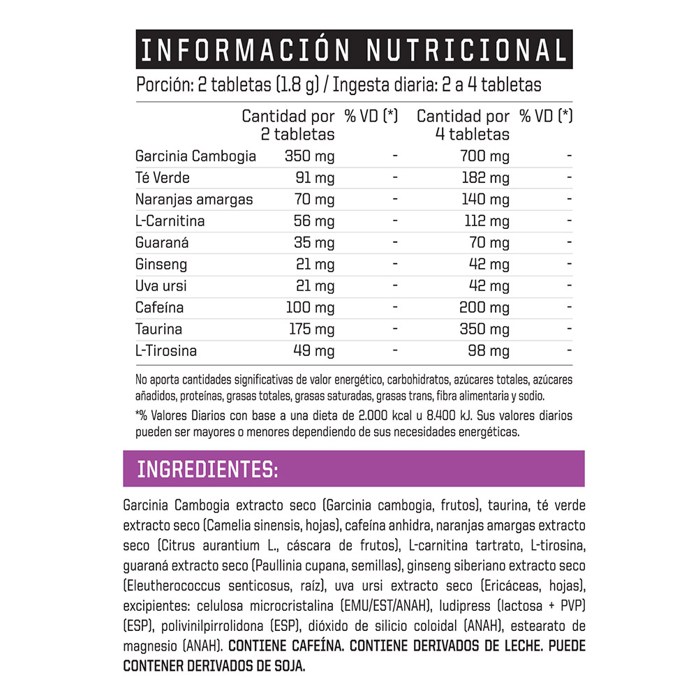 Hydroxy Max Black - 120 Tab. - 60 serv. - Imagen 2
